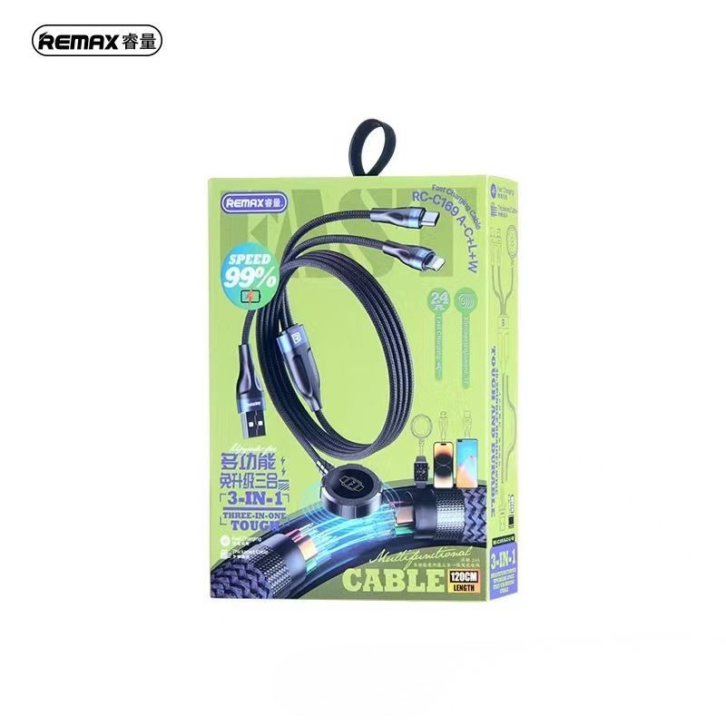 Chargeur Remax RC-C169 3 en 1|Compatible iPhone, USB‑C et montres