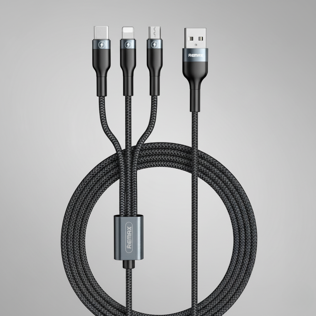 Chargeur Remax RC-070th 3 en 1｜Compatible iPhone, USB‑C et Micro-USB